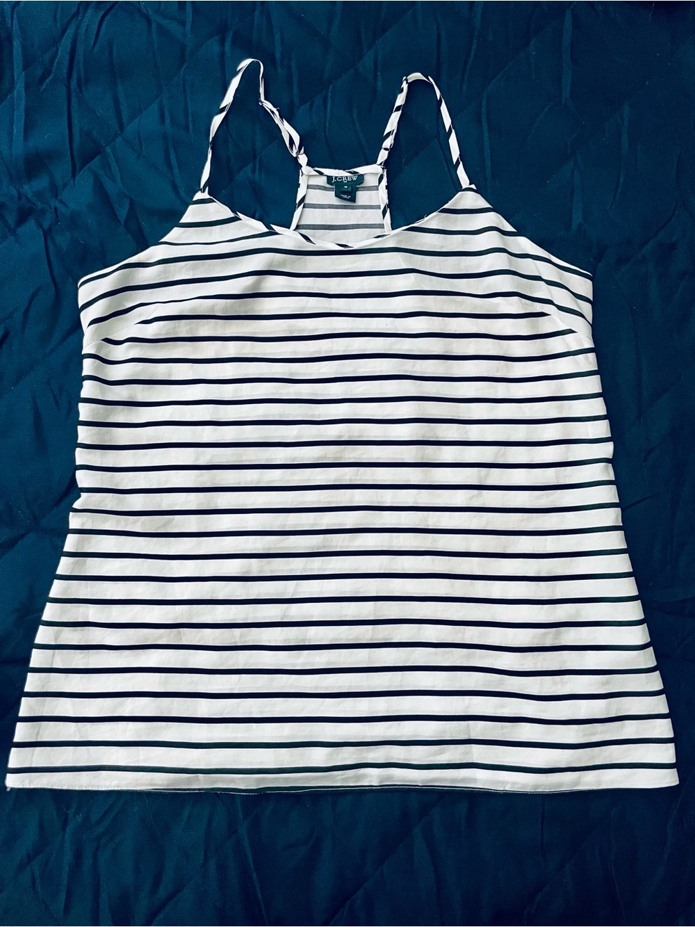 J. Crew White and Navy Striped Racerback Cami